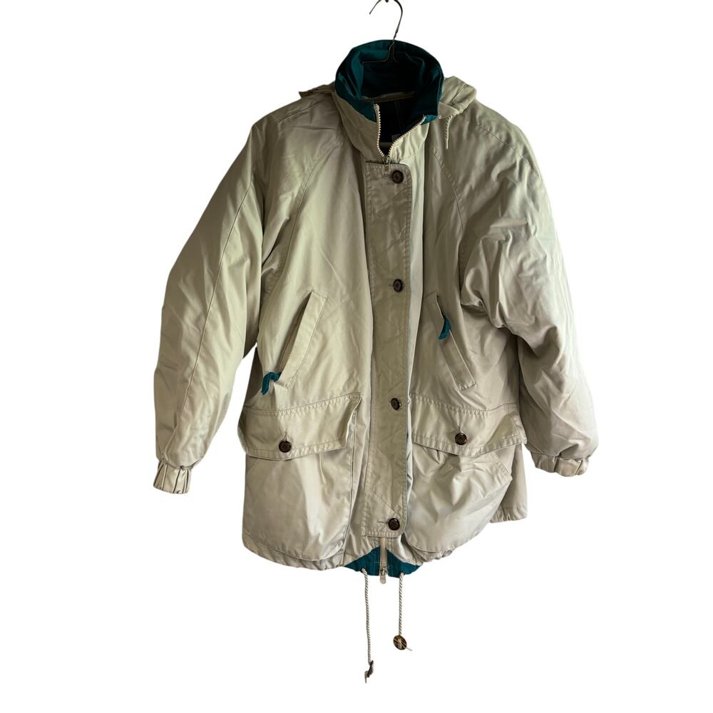 Womens Preston & York Sport Vintage Coat Beige Teal Quilted Liner Medium